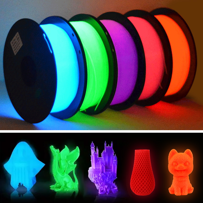 DIY presente de Halloween/Natal, filamento de impressora 3D luminoso PLA de 1,75 mm, carretel de 200g (0,44L), que brilha no escuro, para a maioria das impressoras FDM
