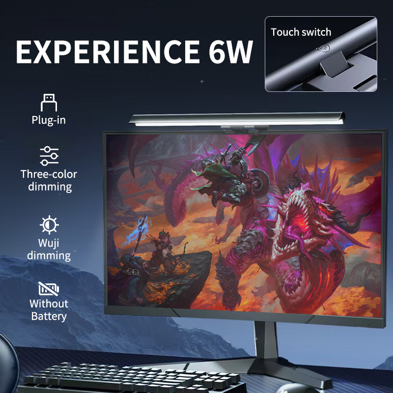 Computer Monitor Screen Light Bar LED Desk Lamp Monitor Light Bar Eye-Care Stepless Dimming Lighting Table Lamp for Work Gaming