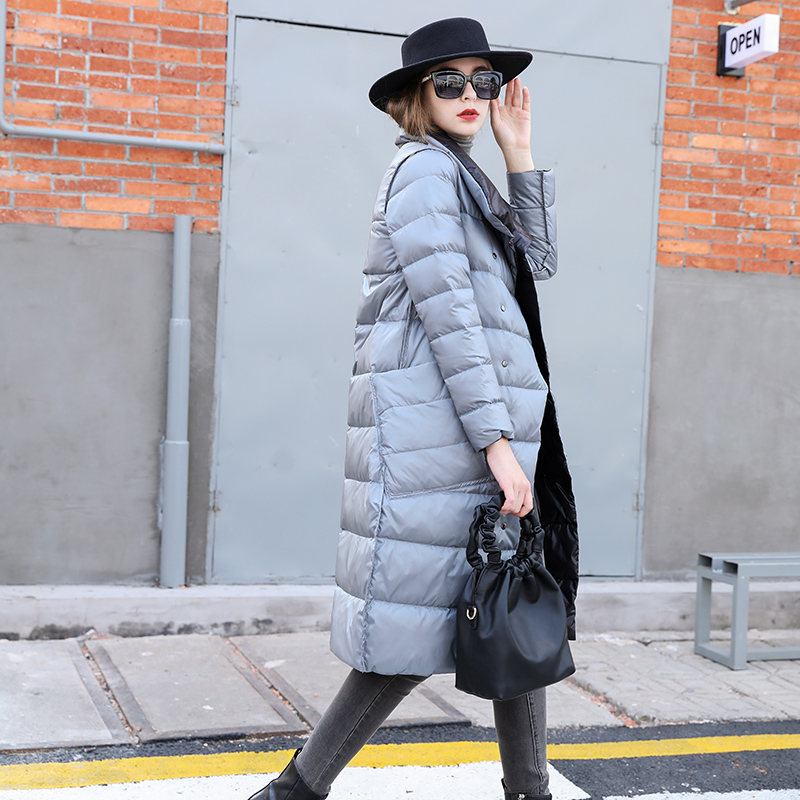 Ftlzz-女性用両面ダウンロングジャケット,ダブルブレスト,スノーアウター,ウォーム,パーカー,スタンドカラー,ラペル,ホワイトダックダウンコート,90%