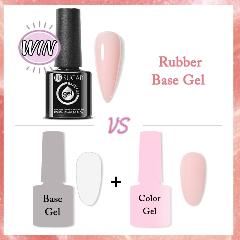 UR SUGAR 7ml Pale Pink Rubber Base Gel Nude Color Semi Permant Soak Off UV LED Self-leveling Gel Varnishes Great Coverage