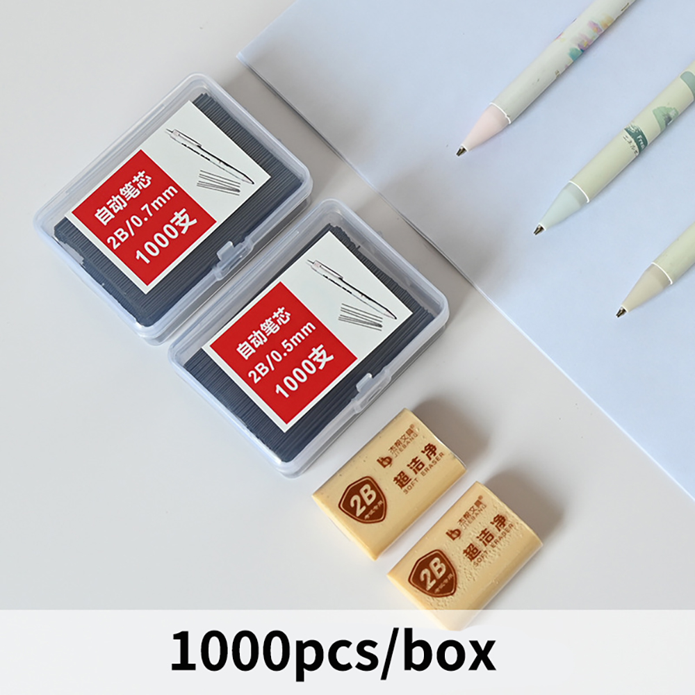 1000Pcs 0.5/0.7mm 2B Mechanical Pencil Replace Lead Pencil Refill Students Erasable Writing Drawing Stationery
