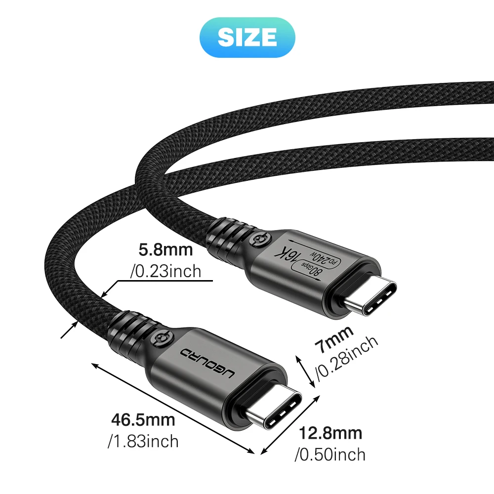 UGOURD 80Gbps Thunderbolt 5 Cable Certificado Chip USB-C Thunderbolt5 2m 0,3m 120Gbps 240W 16K para MacBook M.2 Disco Duro USB4-V2