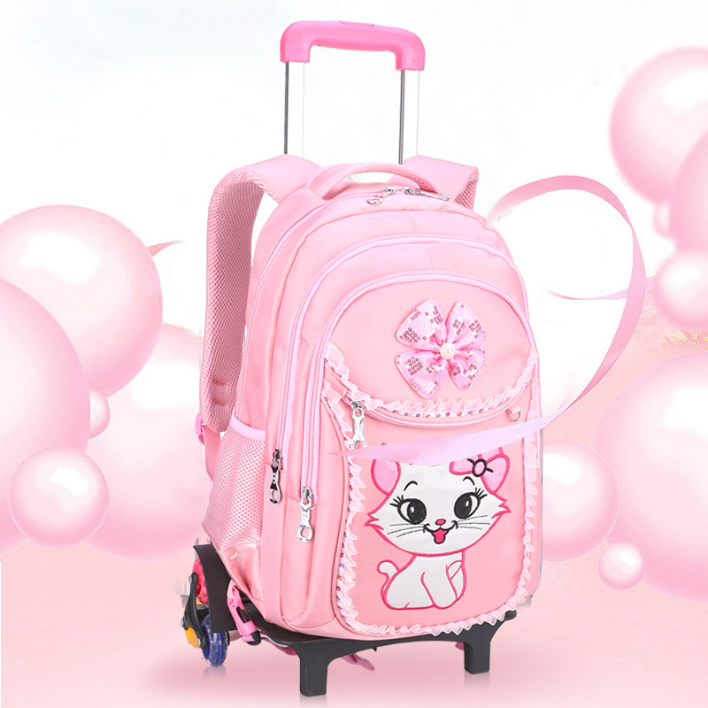 Children School backpack for Girls Cute Cat School Students Backpack For Kids Wheeled Backpack Bag Trolley School Bags On Wheels