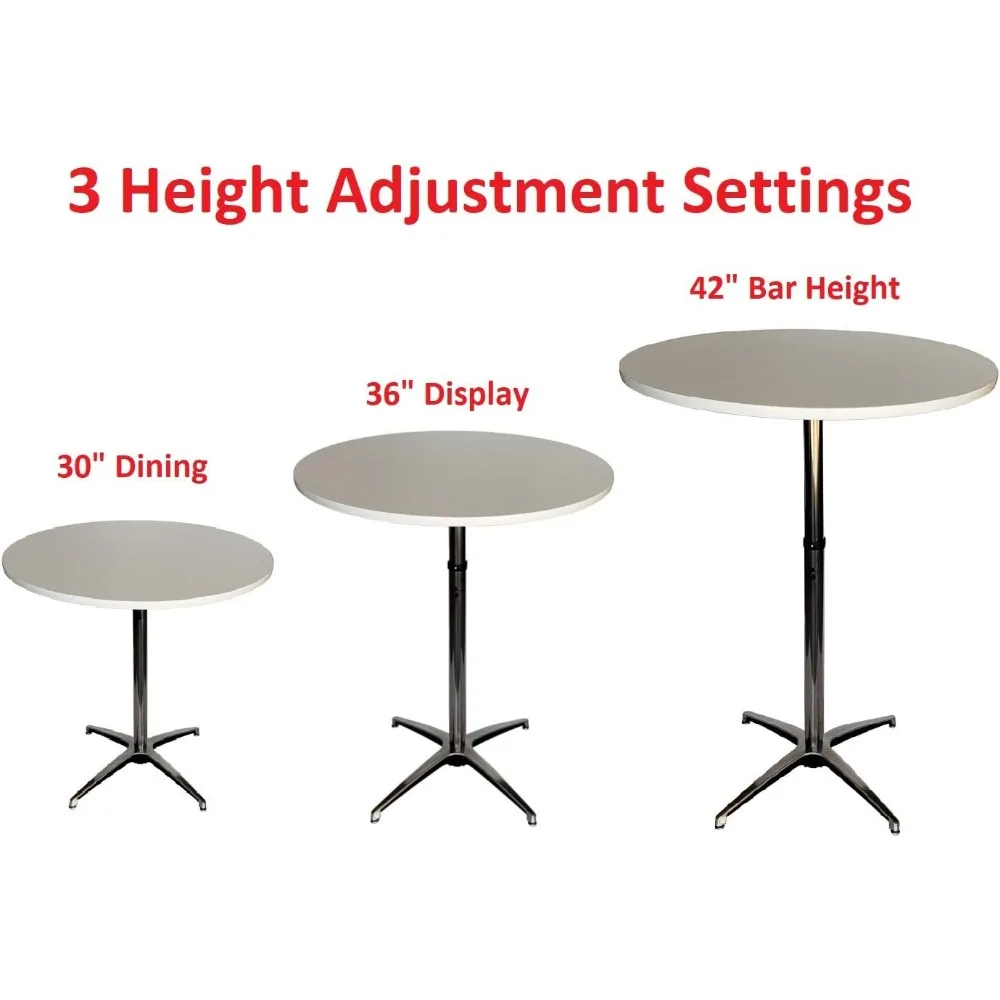 Adjustable Height Trade Show Bar and Cocktail Table (White, 30 Inch Diameter)