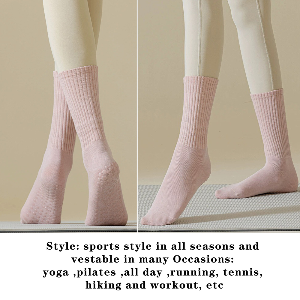 3 ペアの綿アンチスリップヨガソックスミディアムレングスソックスソリッドカラーフィットネスピラティス女性のスポーツソックス