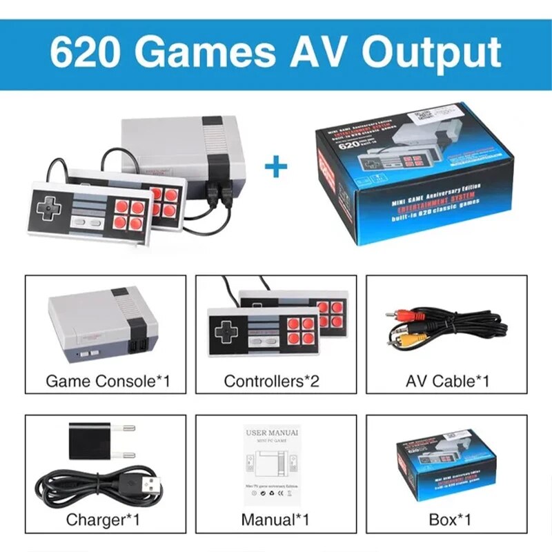 Mini consola de juegos portátil, sistema de videojuegos Retro, 620 juegos integrados, consola de TV FC Nes de 8 bits para regalos de navidad