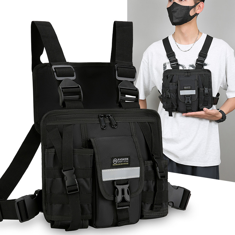Sports chest bag for men and women, front chest bag, running vest bag, storage space, suitable for fitness, running and cycling.
