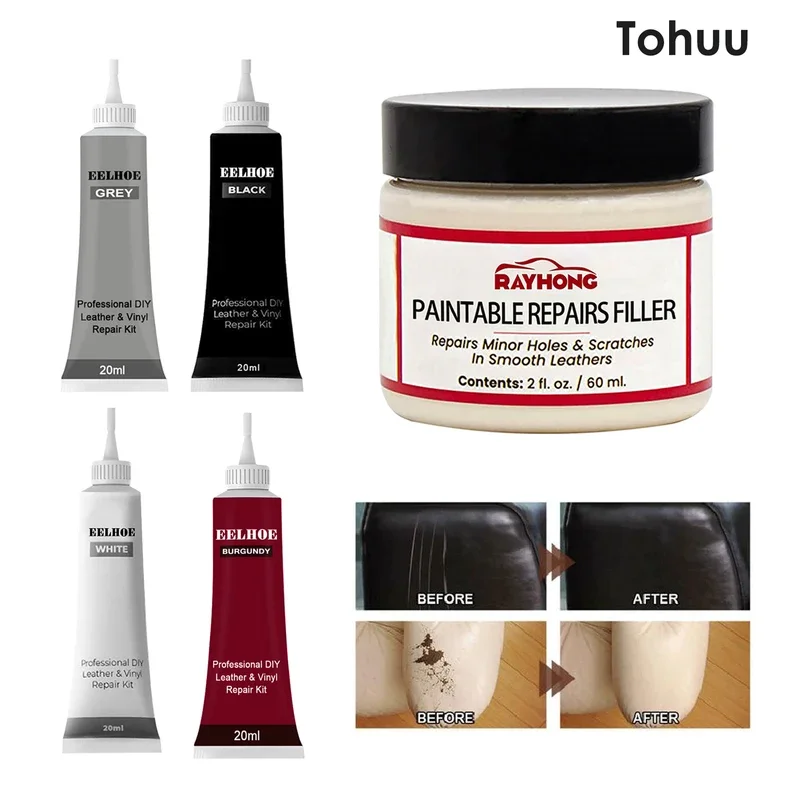 Pasta de relleno de cuero, 60ml, compuesto de reparación de relleno de cuero Natural, crema de restauración de cuero para lágrimas, grietas, quemaduras, relleno de agujeros