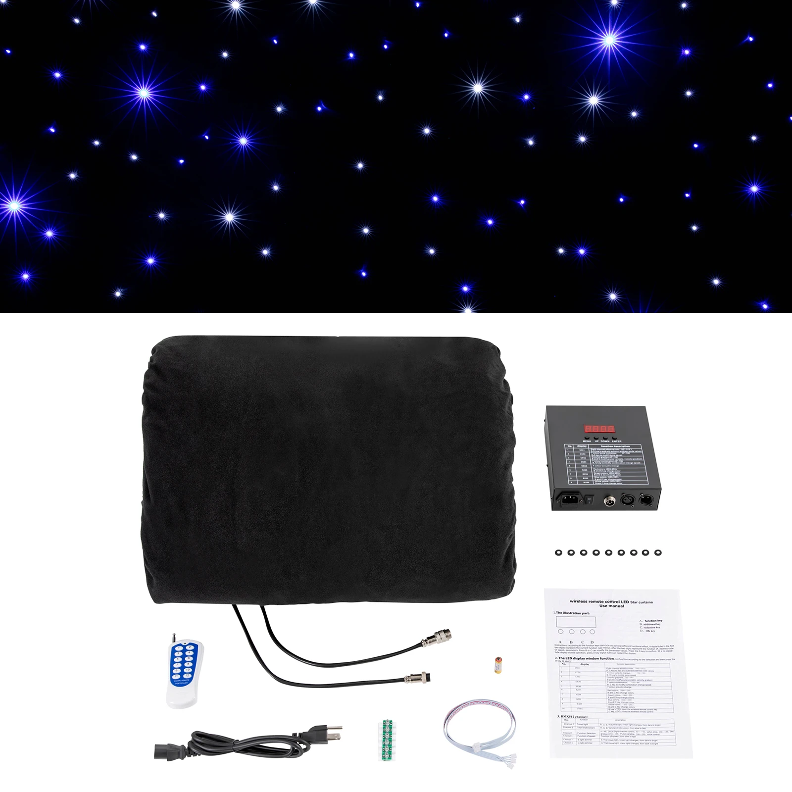 Black LED Stage Star Backdrop(Easy to Use) - Foldable&Truss Mountable(Multiple Holes), Remote Control&4 Modes(Auto/DMX512
