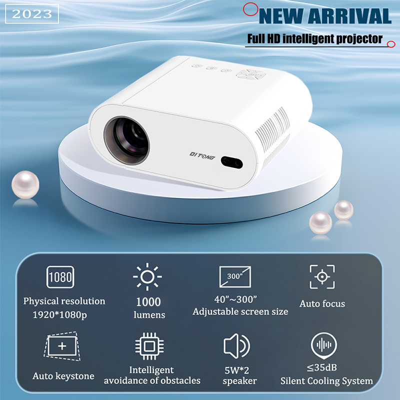 DITONG Proyector 4K Android con WiFi dual 6 y Bluetooth Auto Keystone Enfoque automático Cine en casa HD Nativo 1080P Película al aire libre