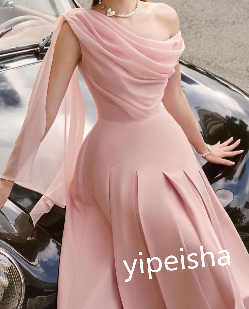 Personalizado jiayigong clássico estilo moderno formal noite de um ombro a linha plissados vestidos de ocasião sob medida