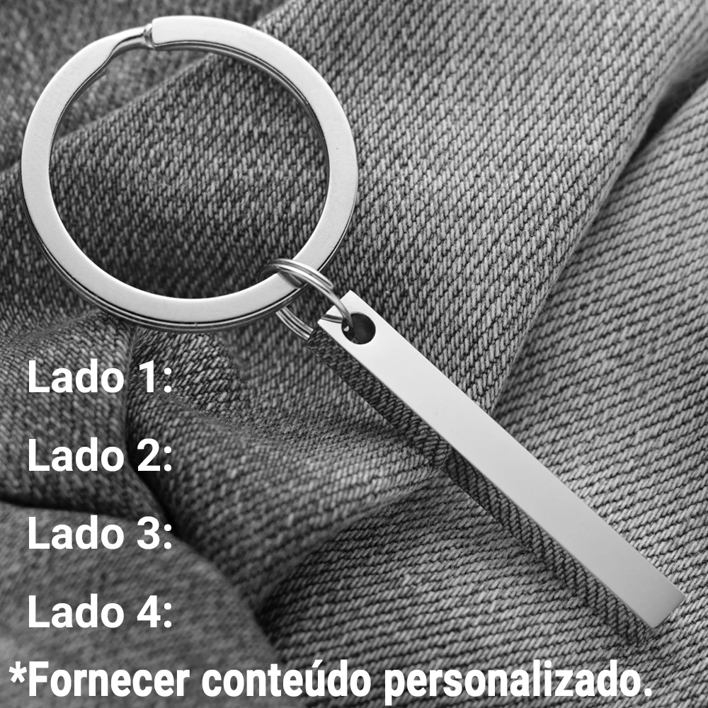 Barra 3d de aço inoxidável personalizar chaveiros gravar texto nome data logotipo chaveiros personalizado chaveiro anéis presente natal p039