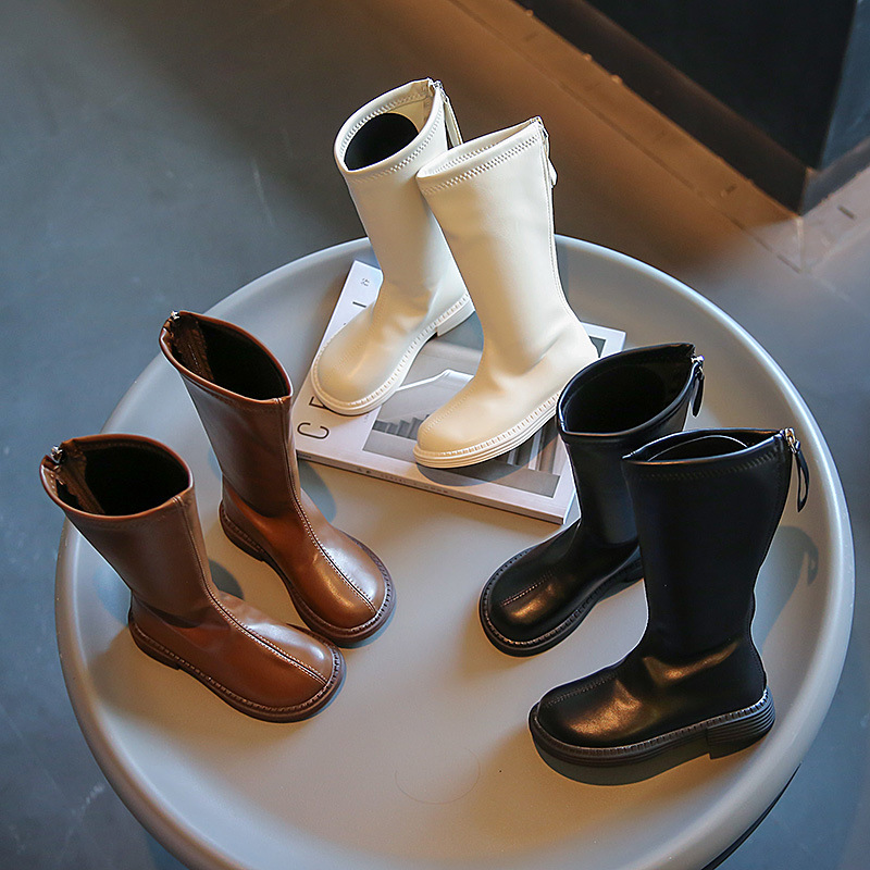 Hohe Stiefel für Mädchen, 2023, Herbst und Frühling, neuer japanischer Stil, Prinzessin, Laufsteg, Lederschuhe, Kindermode, einfach, rutschfest, PU