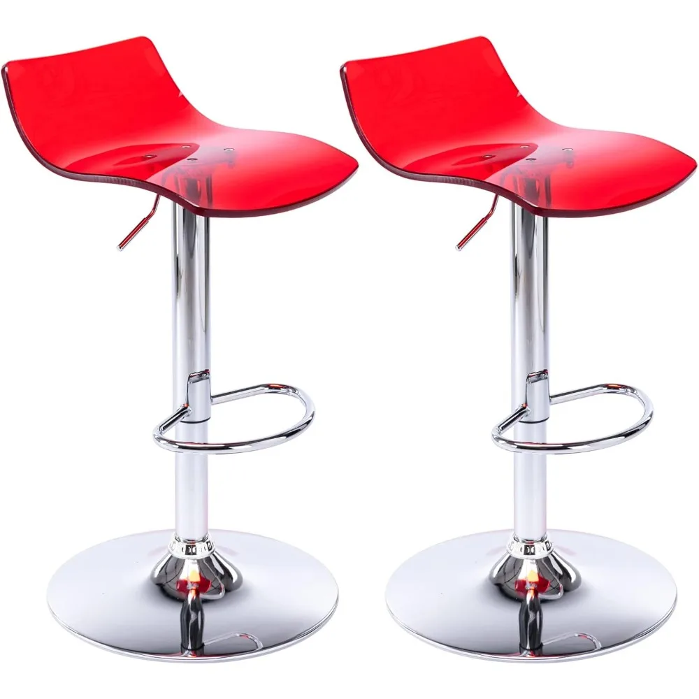 Acrylic Bar Stools Set of 2, Transparent Swivel Adjustable Airlift Barstools with Low Back, Counter