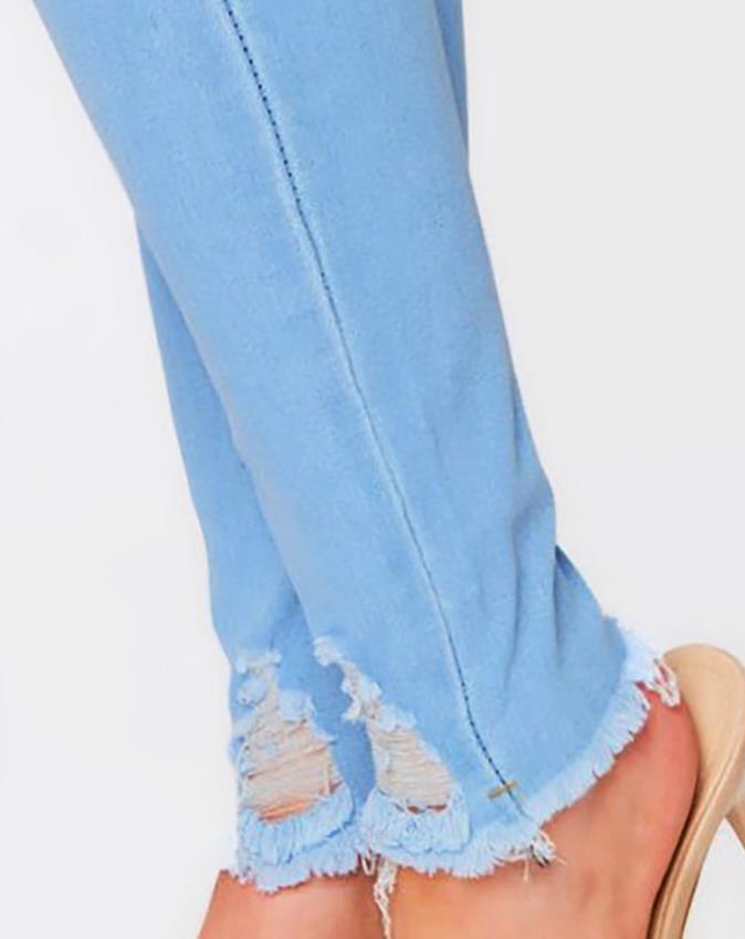 Pantalones vaqueros de cintura alta ajustados desgastados rasgados elásticos a la moda para mujer, Jeggings ajustados, ropa de primavera y otoño para mujer