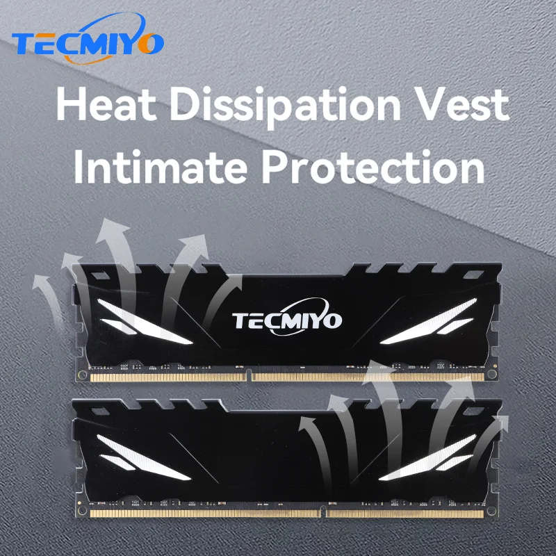 TECMIYO DDR3/ DDR3L 1333/1600 DDR4 8 GB/16 GB 2133/2400/2666 MHz/3000 MHz/3200 MHz/3600 MHz Desktop-RAM mit Kühlkörper – 1 PC Schwarz