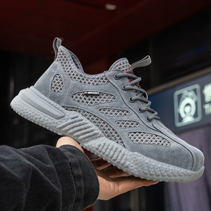 Zapatos de trabajo de verano con protección, zapatos de seguridad ligeros y transpirables, puntera de acero, zapatillas de deporte de malla para trabajo de construcción masculina