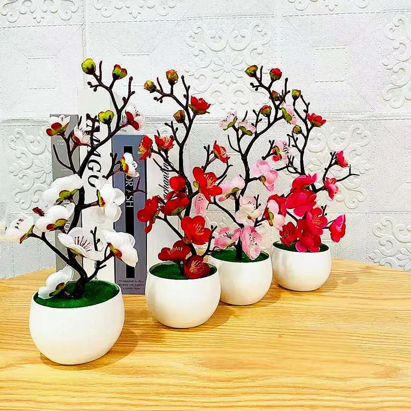 Simulation Pflaume Blumentopf Pflanze Künstliche Kunststoff Gefälschte Blumen Home Office Desktop Ornamente Hochzeit Party Hintergrund Dekor