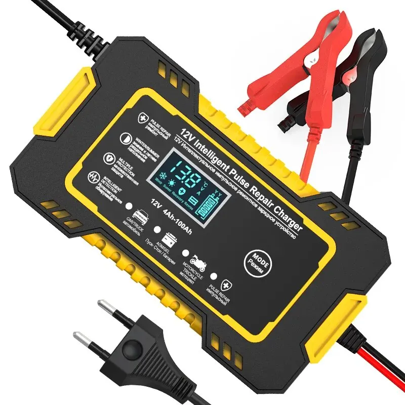 12V 6A Vollautomatisches Autobatterieladegerät Power Pulse Repair Ladegeräte Nass Trocken Blei Säure Batterieladegeräte Digitales LCD-Display