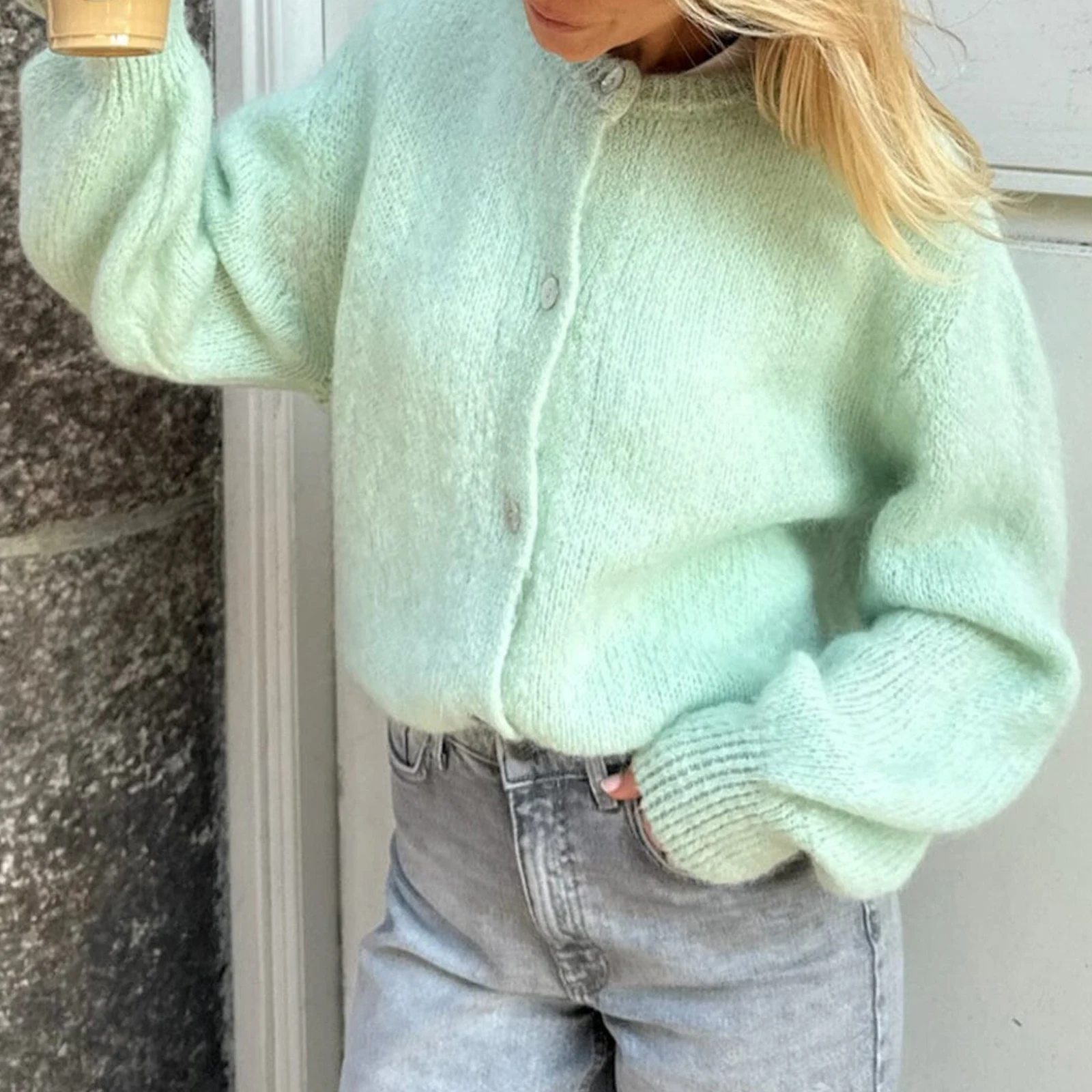 Cárdigans de mujer Otoño Invierno 2024 suéteres de punto con cuello redondo y una hilera de botones prendas de punto de moda cárdigan corto sólido jerséis Tops