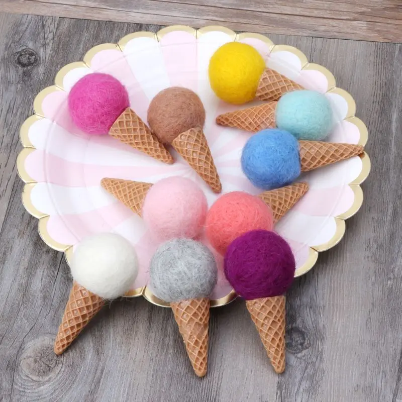 ทารกแรกเกิดขนสัตว์ Felt Heart Ice Cream Props เด็กเล็กเด็กถ่ายภาพ Handmade งานฝีมือ Felt การถ่ายภาพ Props อุปกรณ์เสริมน่ารัก