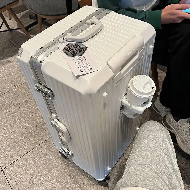Grande Capacidade Bagagem de Viagem com Moldura De Alumínio, Mala com Suporte De Copo, Pull Rod Caixa Combinada, 24 28 32"
