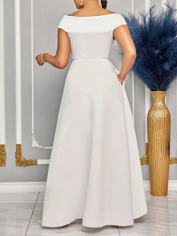 Off-shoulder dames zomerjurk effen kleur maxi lange jurken bruiloft bruidsmeisje elegante feestjurken 2025, dameskleding