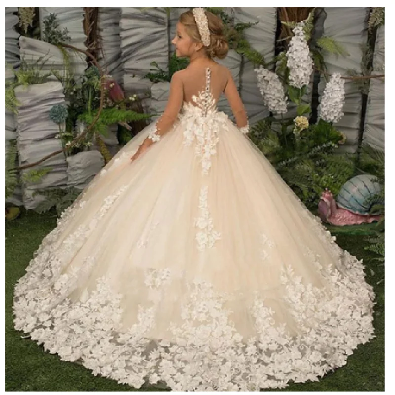 女の子のためのエレガントなイブニングドレス,3つのサルの袖,結婚式の服,王女,聖体拝領,新しいコレクション