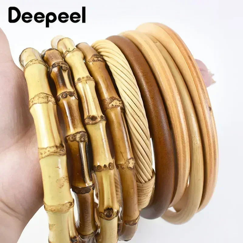1/2/4Pcs D Shape Ring Bamboo Handle Wood Bags Handles for Handbag Woven Bag Handle Straps Replace DIY Accessories
