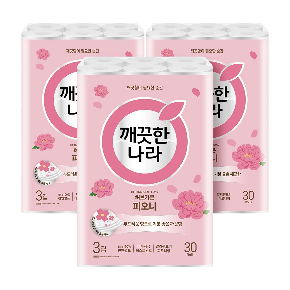 깨끗한나라 허브가든 피오니 롤화장지 27m 30롤 3팩