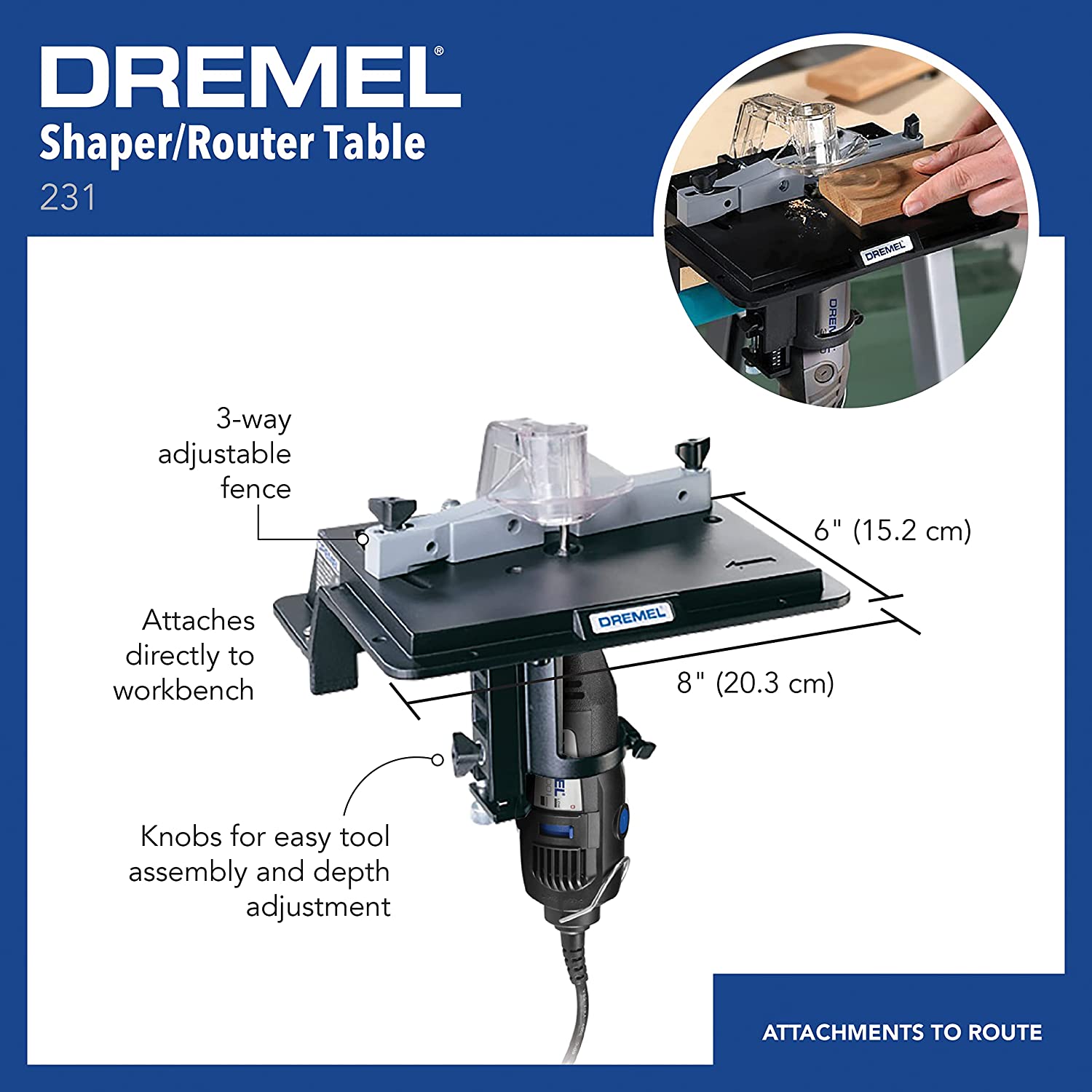 Herramienta rotativa portátil Dremel, mesa moldeadora y enrutadora, accesorio para carpintería, perfecto para lijar, darlar y recortar bordes 231