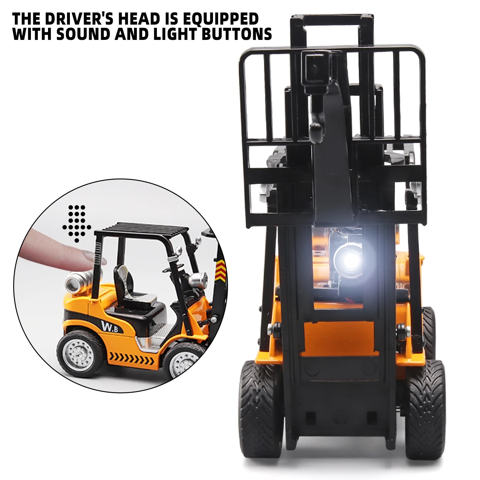 1:24 Scale Alloy Construction Forklift & Crane Toy Model with Retroactive Motion & Sound & Light Effects - Ideal for Kids' Play