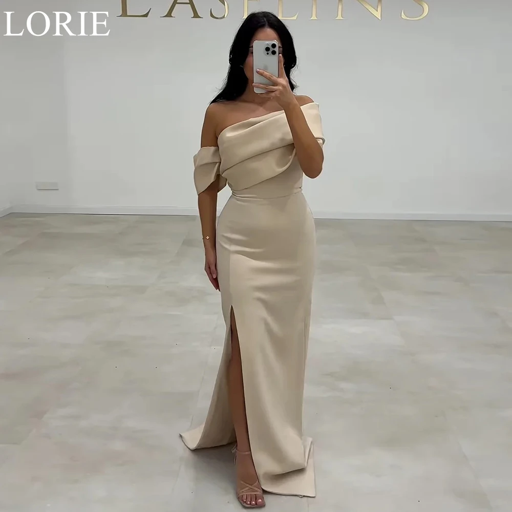 LORIE Elegant Champagne Satin Bridesmaid Dresses Mermaid One Shoulder Side Slit Draped 2025 Wedding Party Prom Gowns Customized
