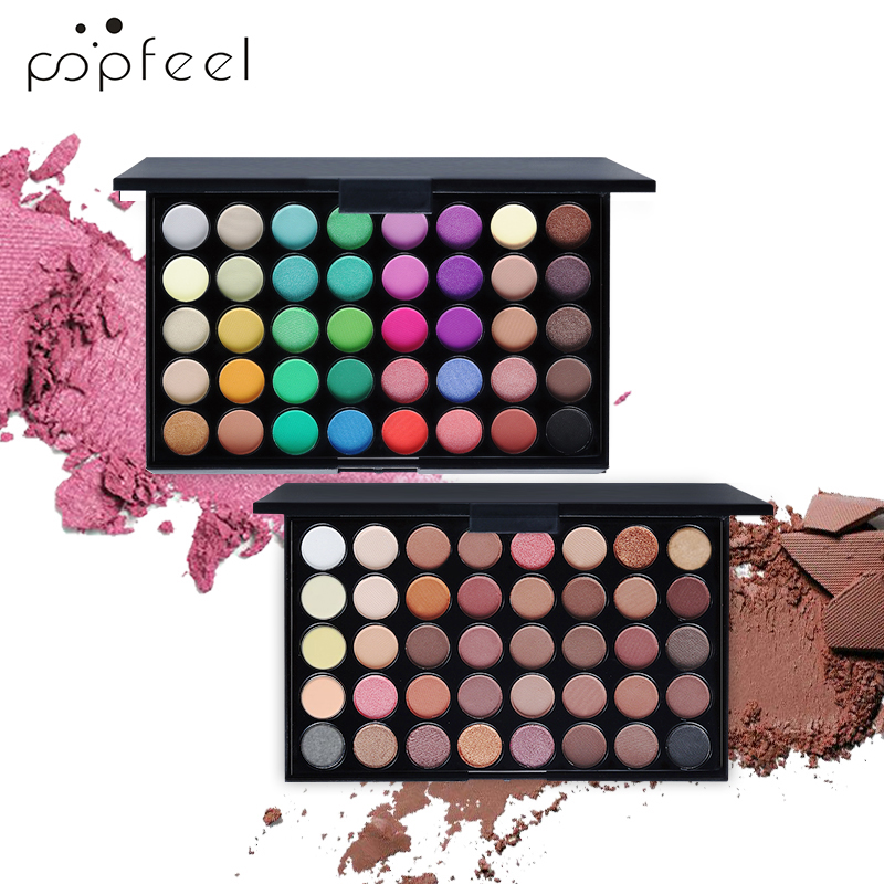 Popfeel 40 Farben Lidschatten-Palette langlebige einfache Make-up braune Lidschatten-Palette, rosa Lidschatten-Palette