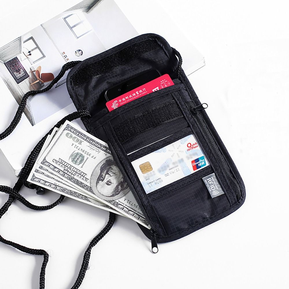 ユニセックス防水ナイロンパスポートIDバッグ,クレジットカードホルダー,男性用ネックウォレット,多機能,RFID