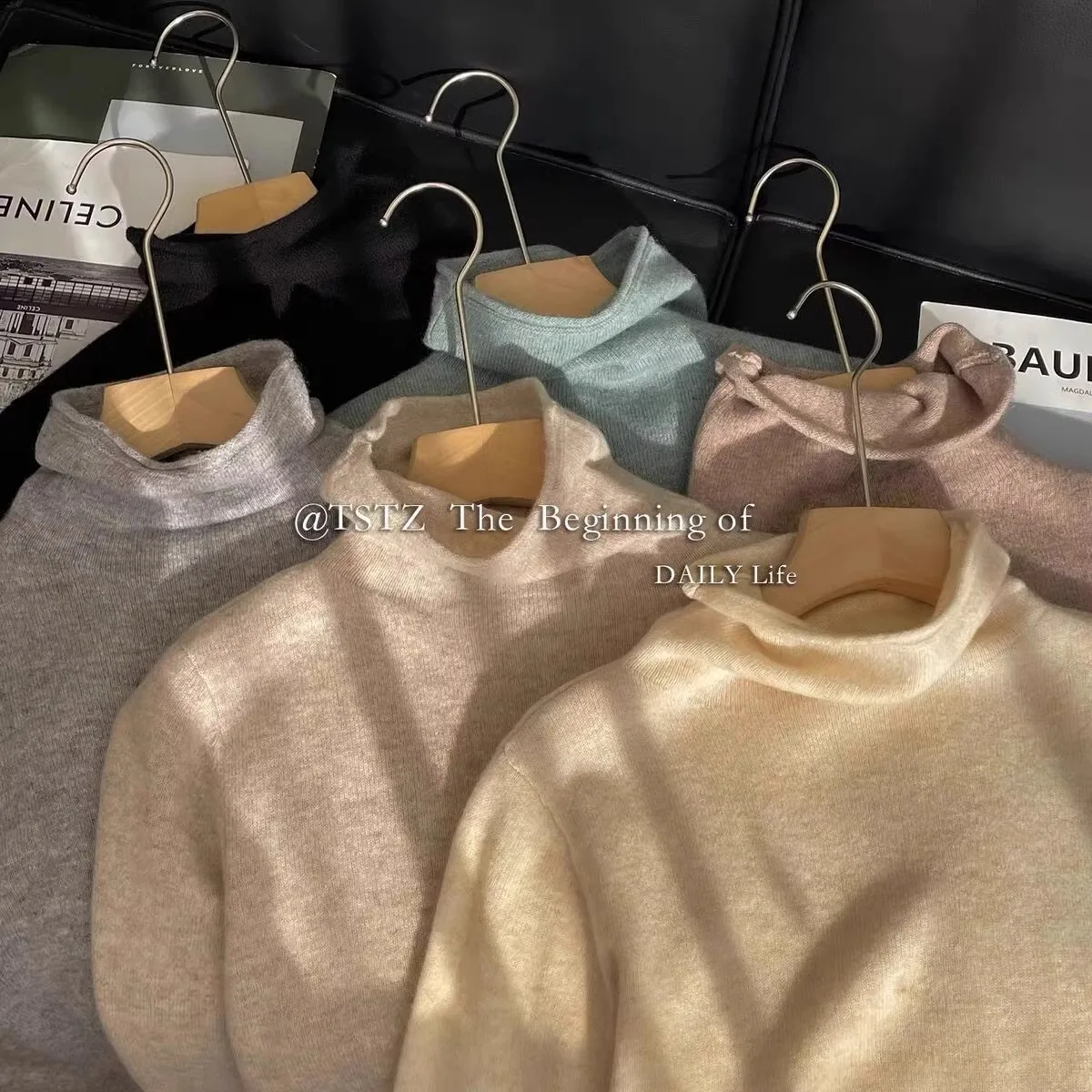 สเวตเตอร์แคชเมียร์แท้100% สเวตเตอร์คอเต่าของผู้หญิงเสื้อสเวตเตอร์ด้านในทรงหลวมคอเต่าสำหรับฤดูใบไม้ร่วงและฤดูหนาว
