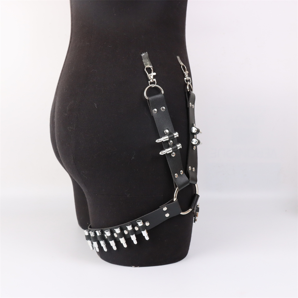 UYEE Punk Suspender Men Pu Leather Harness Garter Bondage Leg Belt Suspenders for Jeans Pants Accessories Adjustable Keychain