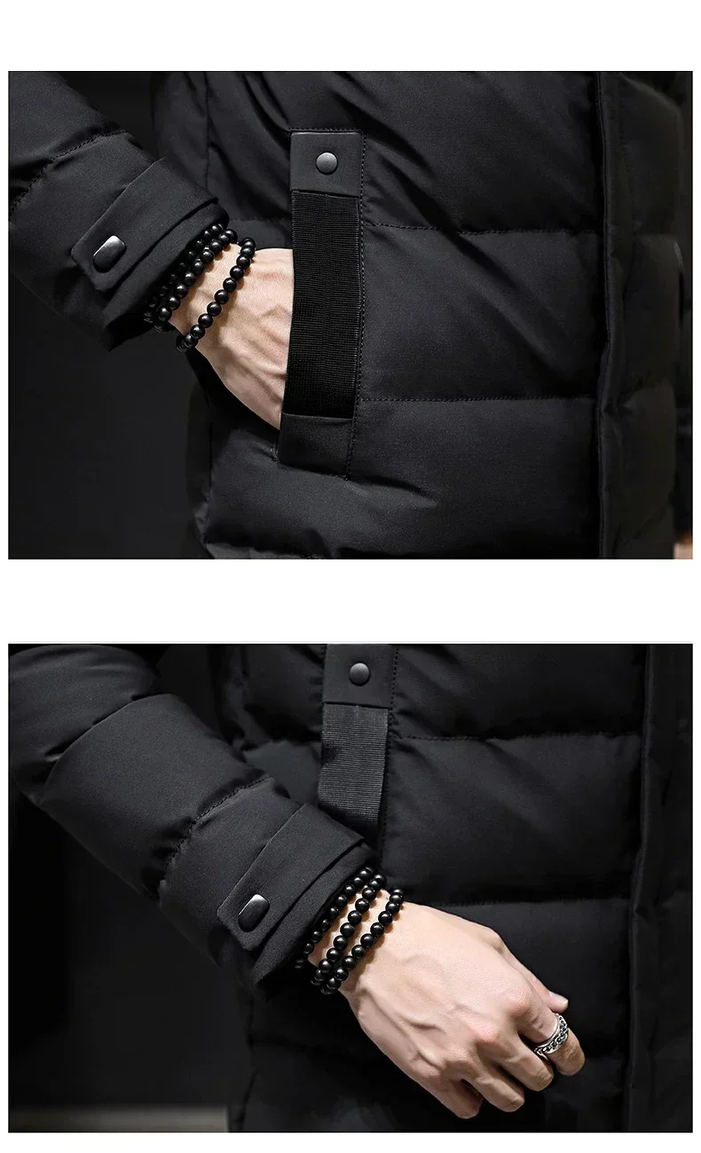 2024 inverno jaqueta masculina com capuz moda longo para baixo casacos grossos à prova de vento à prova dwindproof água quente marca dos homens longo parkas