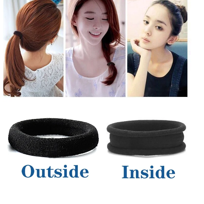 50 Uds. Lazos negros para el cabello para mujeres y niñas, banda para el cabello negra gruesa sin costuras, lazos elásticos para el cabello, sin daños, soporte para cola de caballo, accesorios para el cabello