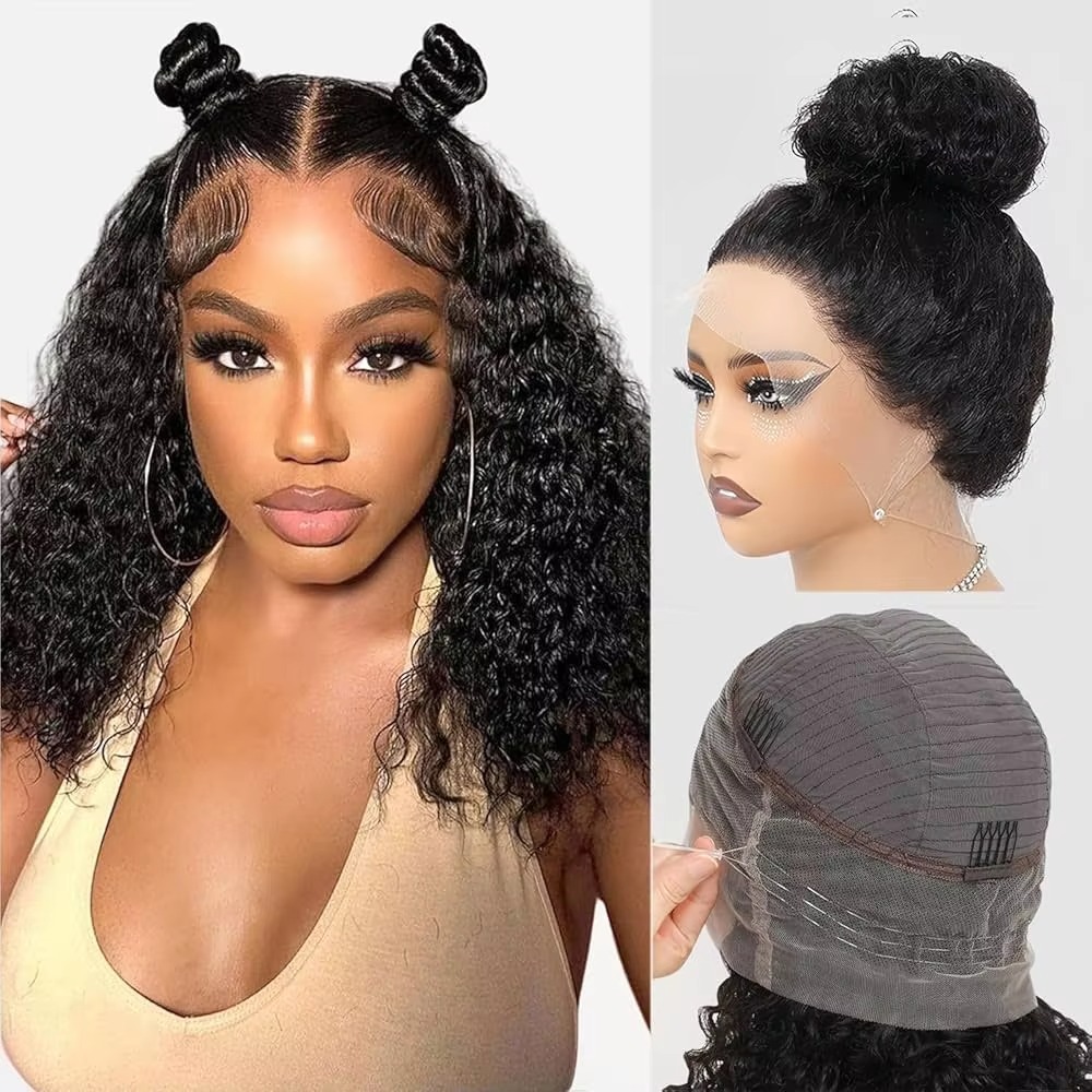 250% 36-30 inch 360 Full Lace Wig 100% Human Hair Drawstring Adjustable Hd Lace Invisi Strap Kinky Curly Deep Water Glueless Wig