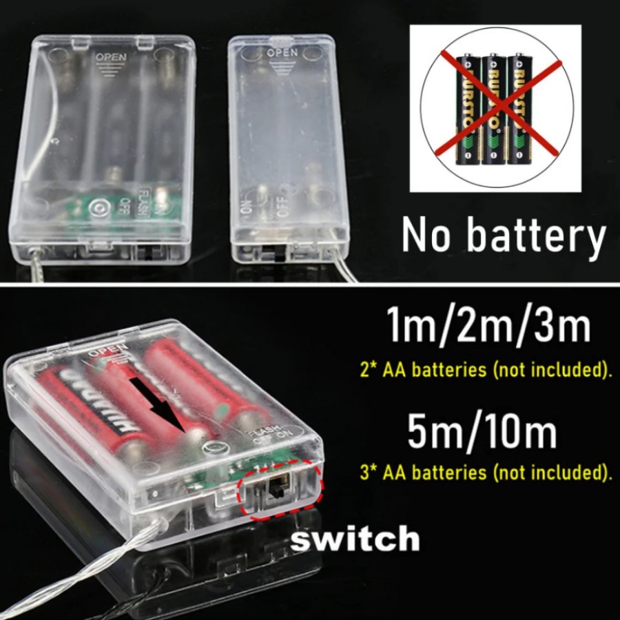10/20/30M ไฟ Fairy ทองแดงลวดเงินกล่องแบตเตอรี่ไฟ LED String สําหรับคริสต์มาสห้องนอนงานแต่งงานตกแต่งของขวัญ