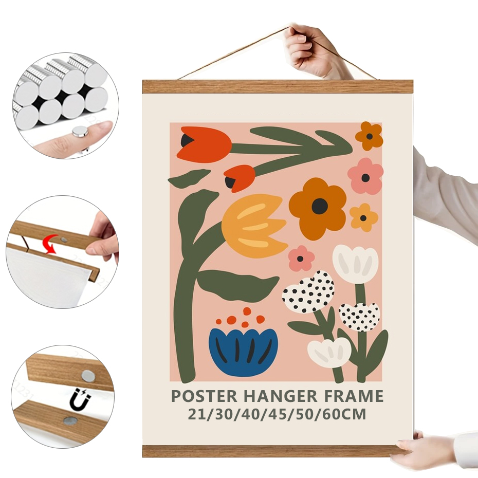 1PC Magnetic Wooden Picture Hanger Frames Poster Photos Wall Art Canvas Prints Paintings Teak Pine Wood Living Room Home Decor