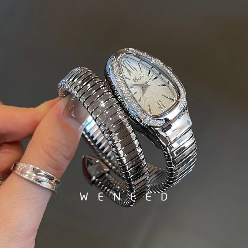 Reloj Mujer 2021, новые роскошные золотые часы, женские часы со змеиным заводом, женский браслет со змеиным кристаллом, браслет, кварцевые часы