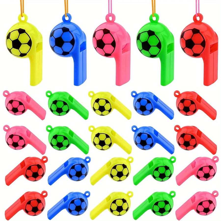 5/10/30 Stück Kunststoff-Fußballpfeifen mit Umhängeband, Fußballmuster, Trainings-Sportpfeifen für Schiedsrichter, Partys und Geschenke JXB