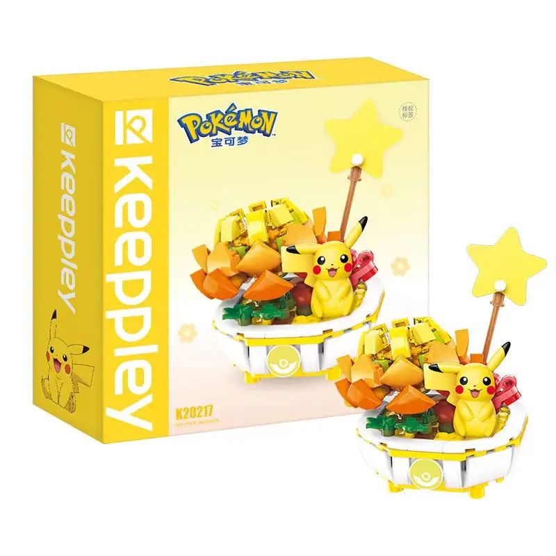 Anime Pokemon Building Block Figura Brinquedos, Pikachu, Charmander, Squirtle, Modelo dos desenhos animados, Decoração do lar, Planta, Brinquedo de tijolo em vaso