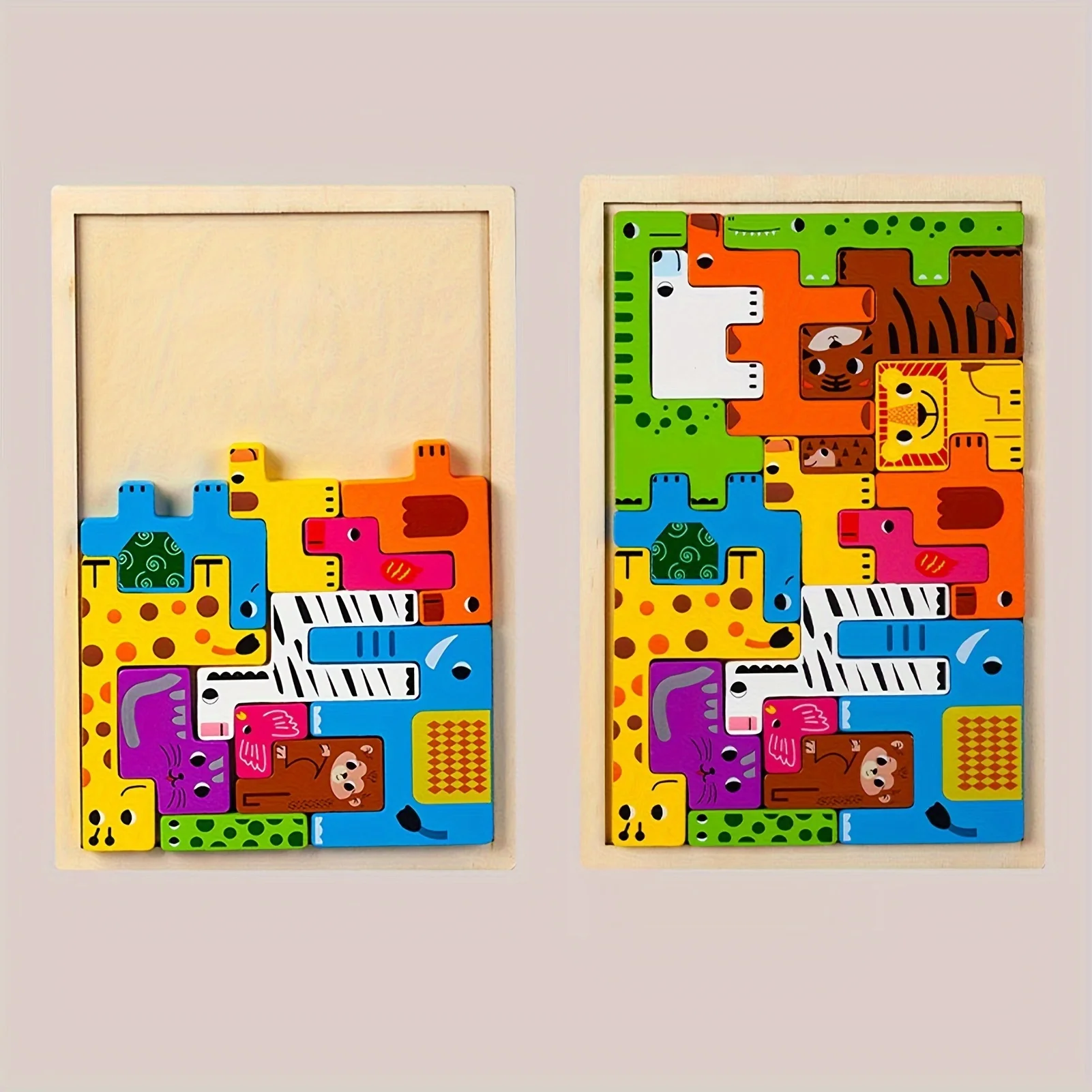 บล็อกไม้ปริศนาสําหรับเด็กสัตว์ Tangram ปริศนาคนสัตว์ทะเลยานพาหนะรัสเซียบล็อกเกมของขวัญวันเด็ก