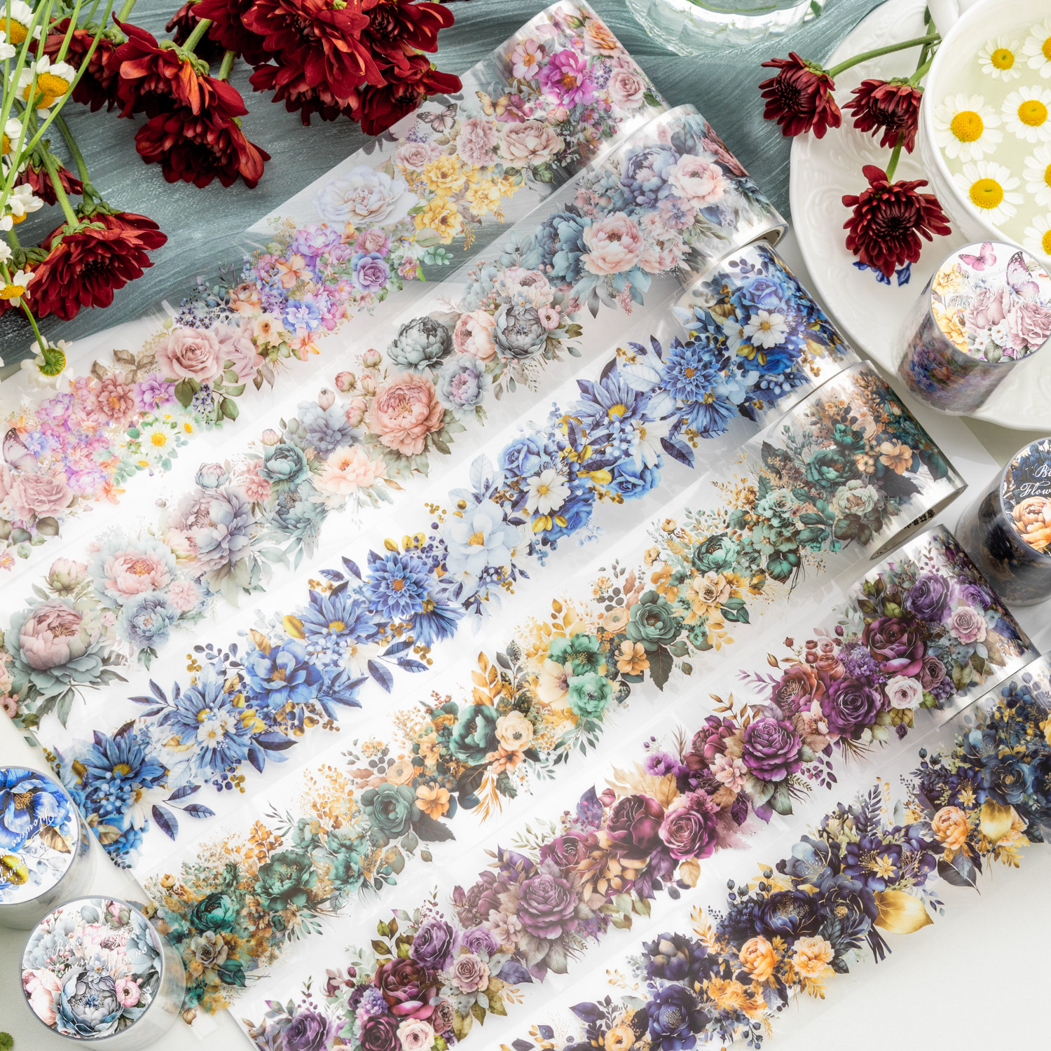 Yoofun 5 × 200 センチメートル開花シーズン PET テープフラワーガーデン装飾 DIY ステッカーカードメイキングジャーナルスクラップブッキングプランナー diy