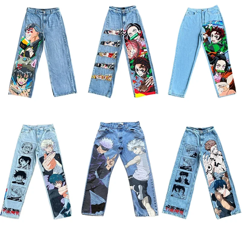 Y2K Baggy Jeans Anime Harajuku Druckmuster Vintage Streetwear Mode Hip Hop Männer Frauen hohe Taille lässige Jeans mit weitem Bein