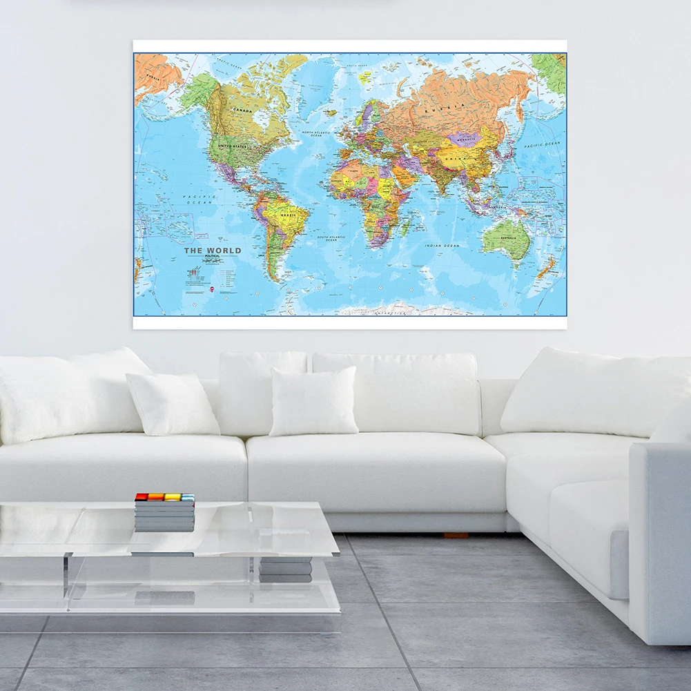 Lienzo no tejido, mapa del mundo, póster detallado, pintura, Arte de la pared Decoración para dormitorio, decoración del hogar, regalos de viaje, 150x90cm