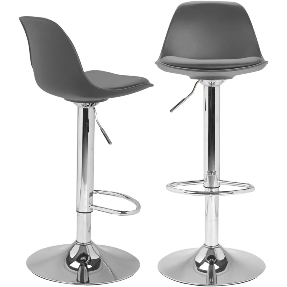 Silla giratoria de barra alta ajustable, asiento nórdico moderno, juego de 2 taburetes de bar gris